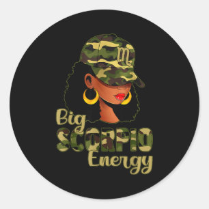 Sticker Rond Grande Énergie Scorpion Femme Noire Camouflage Cas