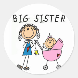 Sticker Rond Grande Soeur avec T-shirts Little Sis