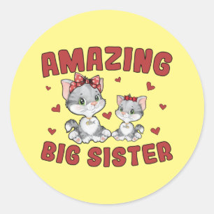 Sticker Rond Grande Soeur Extraordinaire - Chats Kitty Coeurs r
