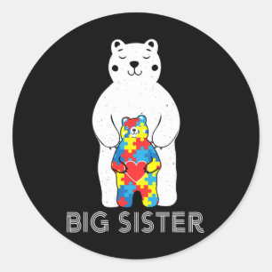 Sticker Rond Grande Sœur Ours Sensibilisation à l'autisme Amour