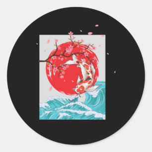Sticker Rond Grande vague au large de Kanagawa Japonais Poisson
