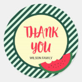 Sticker Rond Grandes vertes avec Merci de pastèque rouge vert (Devant)