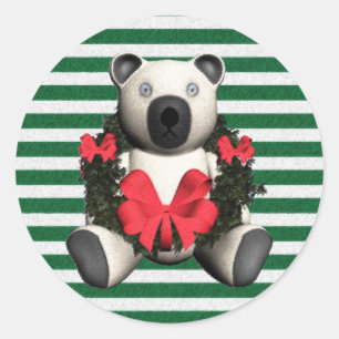 Sticker Rond Grandes vertes de l'ours de couronne de Noël