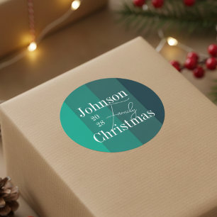 Sticker Rond Grandes vertes personnalisées Nom de famille Noël