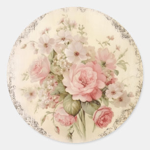 Sticker Rond Grandeur délavée, Élégance chic rose démodée