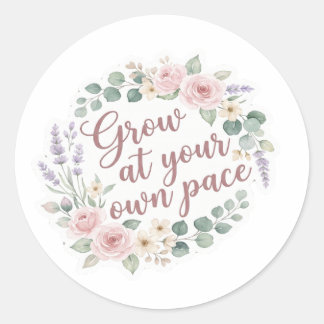 Sticker Rond Grandir à votre propre rythme – Aquarelle florale 