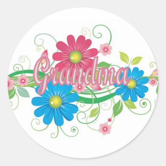 Sticker Rond Grandma aux fleurs glamour (Devant)