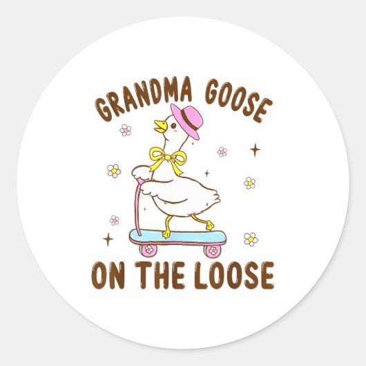 Sticker Rond Grandma Goose On The Loose Funny Birthday Matching (Devant)