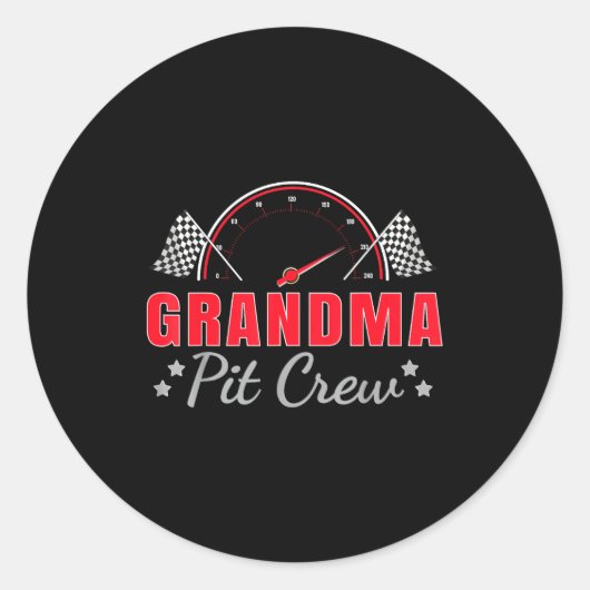 Sticker Rond Grandma T Crew Race Car Driver Birthday Party Raci (Devant)