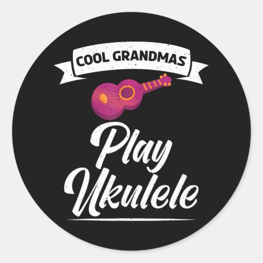 Sticker Rond Grandmas cool jouer Ukulele Uke Music Ukulele (Devant)