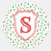 Sticker Rond Grandmillennial Preppy Holly Monogram Crest (Devant)