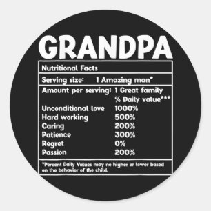 Sticker Rond Grandpa Faits nutritionnels fête des pères amusa