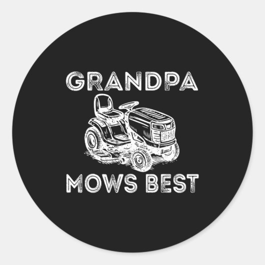 Sticker Rond Grandpa Mows Funny Lawn Mower Father's Day Papa  (Devant)