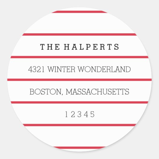 Sticker Rond Grands rayures | Rouge et blanc | Adresse de retou (Devant)