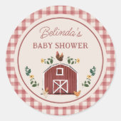 Sticker Rond Grange à poulets charmant douche gingham de ferme (Devant)