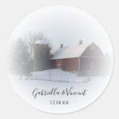 Sticker Rond Grange couverte de neige et Mariage campagnard d'h (Devant)