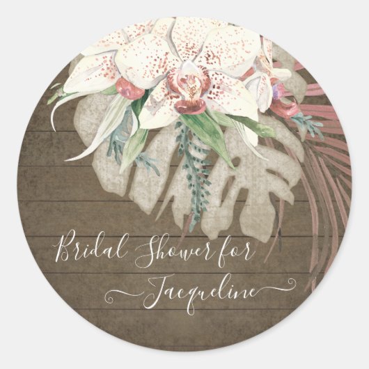 Sticker Rond Grange rustique Bois Blanc Orchidée Sage Floral Fo (Devant)