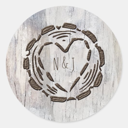 Sticker Rond Grange rustique Bois Bois Motif Coeur Mariage Fave (Devant)