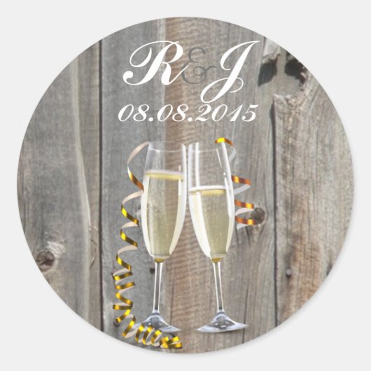 Sticker Rond grange rustique bois champagne mariage campagnard (Devant)