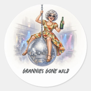 Sticker Rond Grannies Gone Wild Fête disco hilarante Enterremen