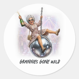 Sticker Rond Grannies Gone Wild Fête disco hilarante Enterremen