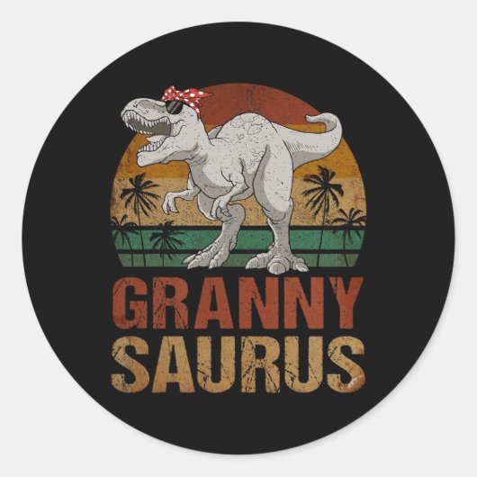 Sticker Rond Grannysaurus T Rex Dinosaur Granny Saurus Retro Mo (Devant)