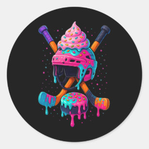 Sticker Rond Grap Crème Glacée Hockey Pour Garçons Hommes Femme