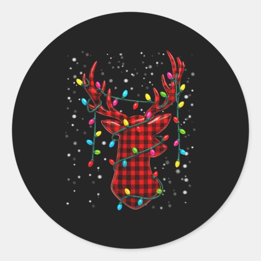 Sticker Rond Graphic Plaid Rudolph Christmas Tree Light Xmas Me (Devant)
