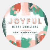 Sticker Rond Graphique abstrait moderne rouge, rose + vert joye (Devant)