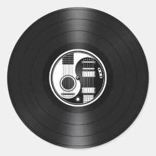 Sticker Rond Graphique blanc et noir de vinyle de guitares de