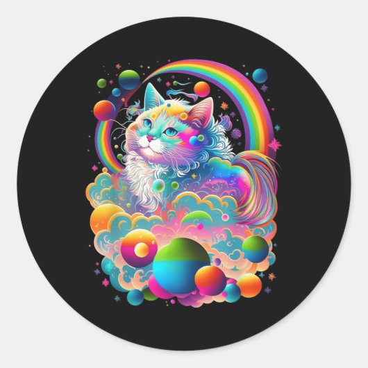 Sticker Rond Graphique couleur arc-en-ciel Kitty Chat (Devant)