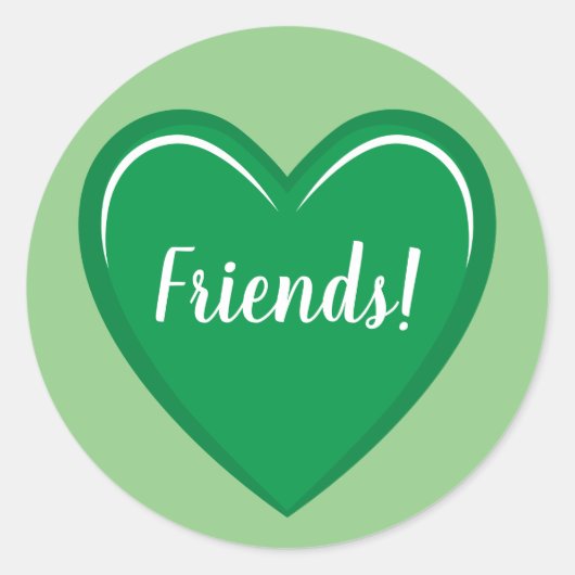 Sticker Rond Graphique de Charme Coeur Vert avec Amis Texte (Devant)