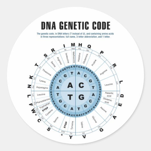 Sticker Rond Graphique de code génétique ADN (Devant)