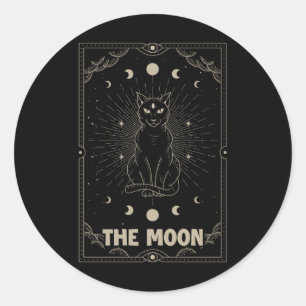 Sticker Rond Graphique de la carte Tarot Crescent Moon Cat pour