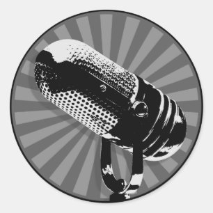 Sticker Rond Graphique de microphone rétro