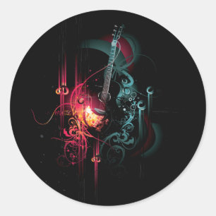 Sticker Rond Graphique de musique cool avec guitare