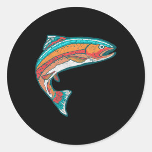 Sticker Rond Graphique de poisson rétro de pêche à la truite co