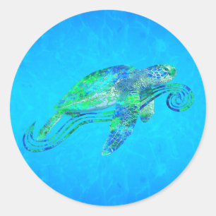 Sticker Rond Graphique de tortue de mer
