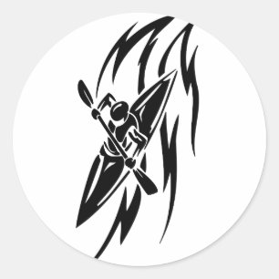 Sticker Rond Graphique extrême Kayaking de sport dans noir et