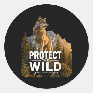 Sticker Rond Graphique faune loup conservation de la nature ani