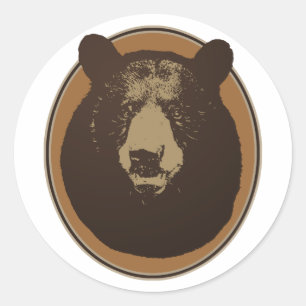 Sticker Rond Graphique monté de tête d'ours d'empaillage