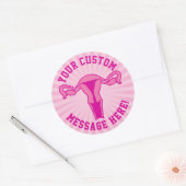 Sticker Rond Graphique Uterus + Bouton Texte Personnalisé (Enveloppe)