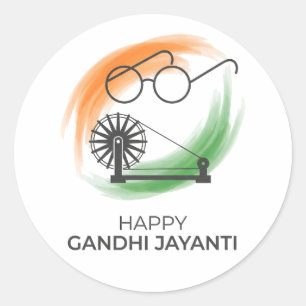 Sticker Rond Graphique vectoriel minimaliste Gandhi Jayanti heu