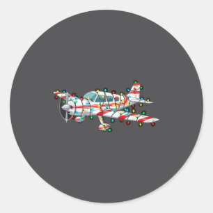 Sticker Rond Graphiques de Noël drôles d'avion amateur de lumiè