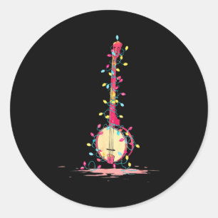 Sticker Rond Graphiques de Noël drôles de banjo pour amateur de