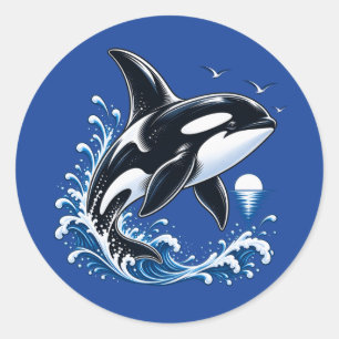 Sticker Rond Graphisme de baleine orque mignonne de l'océan