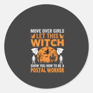 Sticker Rond Graphisme de chat de sorcière de travailleur posta