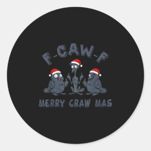 Sticker Rond Graphisme de corbeau de Noël drôle – Joyeux Craw-f