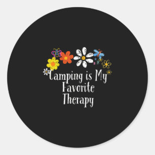Sticker Rond Graphisme de fleurs drôles le camping est la théra