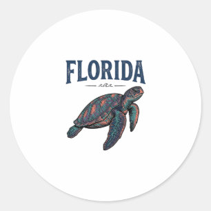 Sticker Rond Graphisme de gravure vintage de tortue marine de F